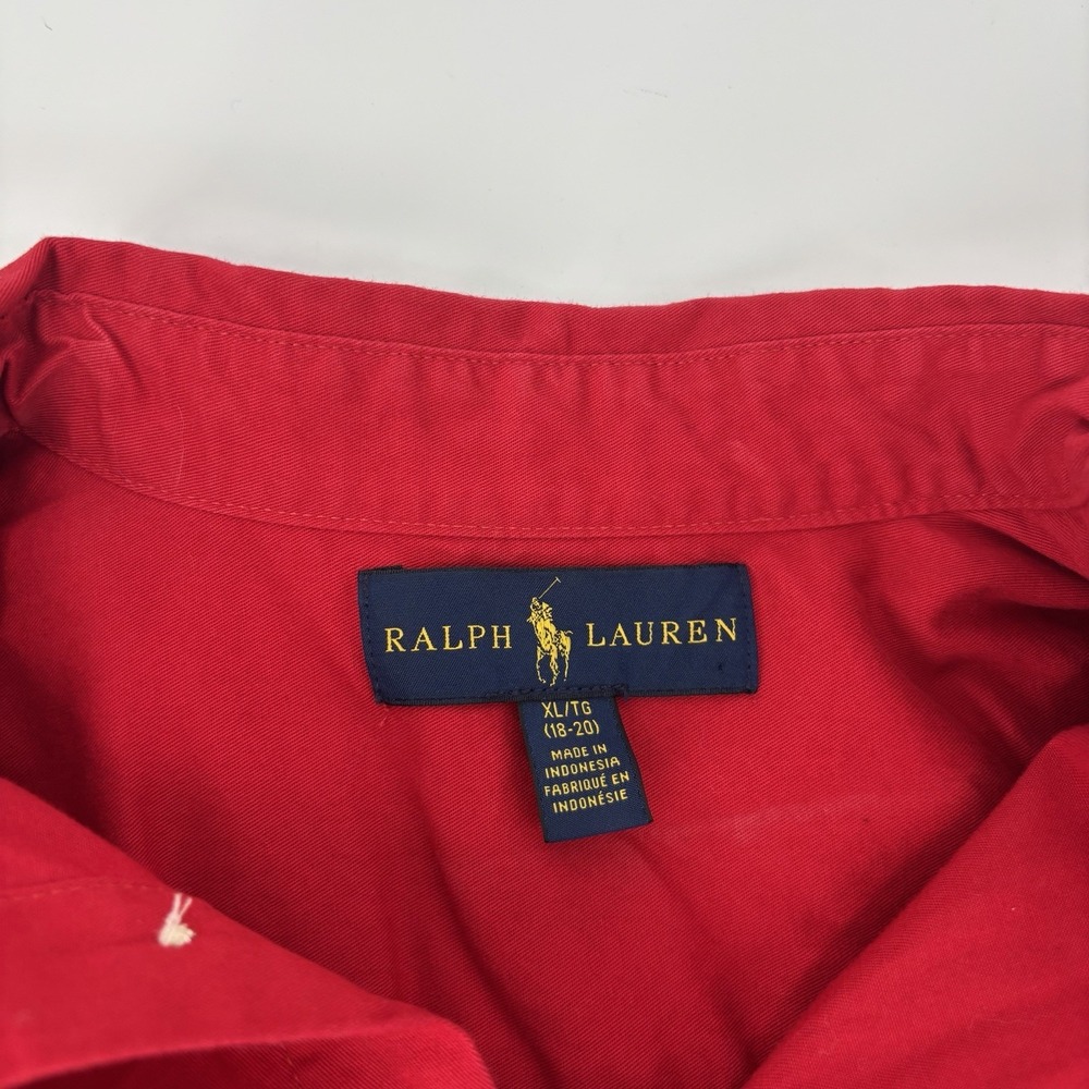 Ralph Lauren Red Button Up Dress Shirt Boys XL 18-20 Long Sleeve Pony Logo - Picture 3 of 8